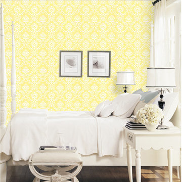 Yellow Damask Wallpaper in the Bedroom