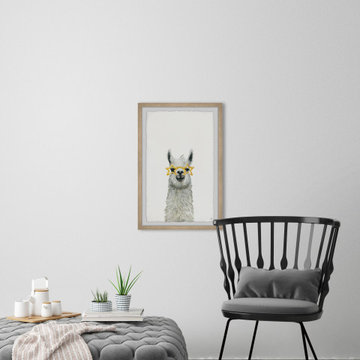 "Yellow Star Llama" Framed Painting Print
