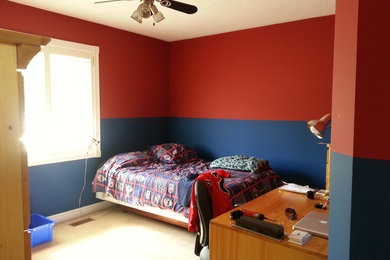 Bedroom - modern bedroom idea in Toronto with red walls