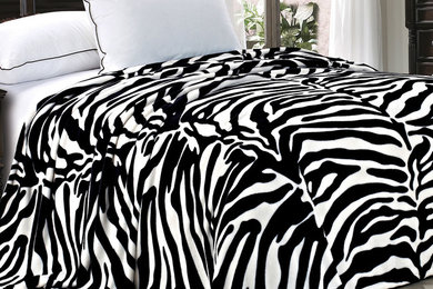 Zebra Print Safari Flannel Fleece Blankets (Twin & Queen Sizes)
