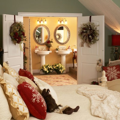 Elegant bedroom photo in Boston with green walls
