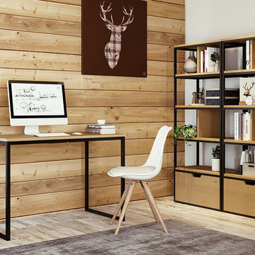 Un bureau meublé en pin et métal