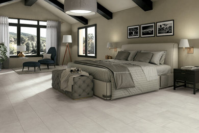 Ispirazione per una camera da letto tradizionale con pavimento in gres porcellanato