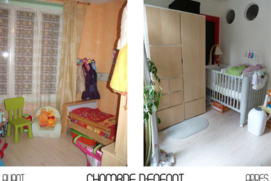 Inspiration pour une petite chambre de bébé fille minimaliste avec un mur beige et sol en stratifié.