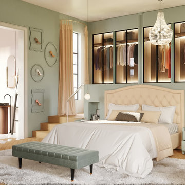 Large romantic bedroom with a dressing