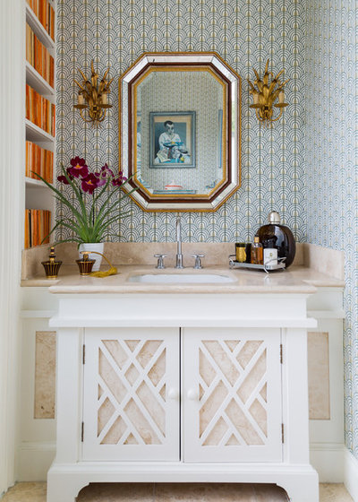 Transitional Powder Room by A House to Love