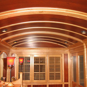 Arched ceiling in Deco style dressing room in maple and mahogany