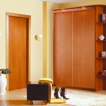 Baikal Solid Sliding Doors Wide Wardrobe with Corner Shelf | Cherry