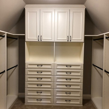 Beautiful Antique White Walk-In Closet with Angled Walls