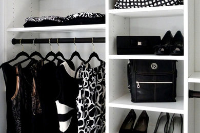 Small trendy women's reach-in closet photo in Philadelphia with white cabinets