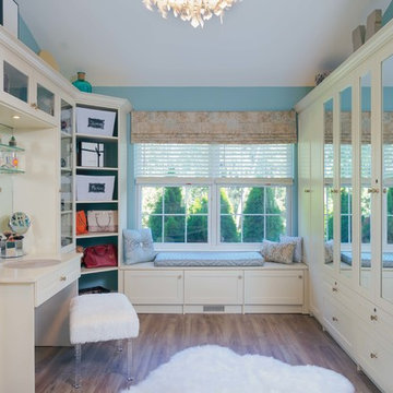 Chic Walk-In Closet And Sitting Room With Almondine Hue