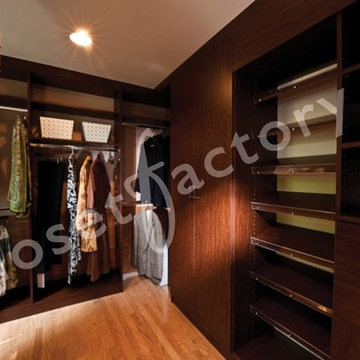"Closet Factory" Contemporary sophisticated dark melamine master closet