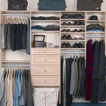 Closet with drawers and hamper basket