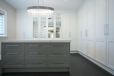 Large transitional gender-neutral walk-in closet photo in Toronto