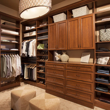 Cognac Walk-in Closet with Dresser Hutch and Doors