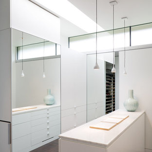 Trendy dark wood floor walk-in closet photo in Kansas City
