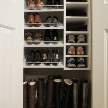 Custom Shoe Closet with Slanted and Flat Shelves