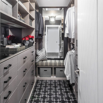 Dazzling Transitional His and Hers Master Closets
