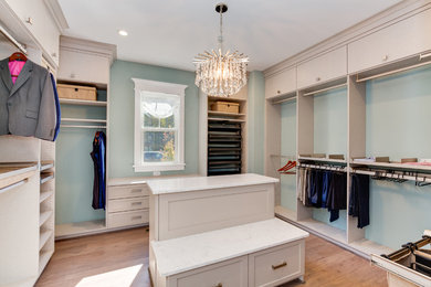 Inspiration for a large contemporary dressing room remodel in Houston with shaker cabinets and gray cabinets