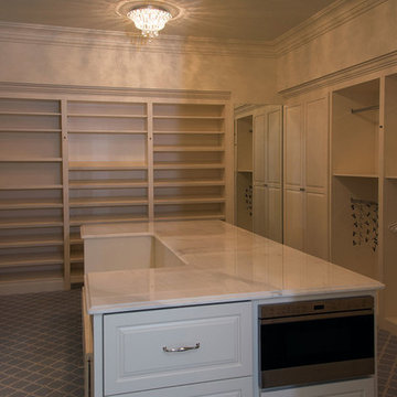 Her Walk-in Closet with Seating Bench
