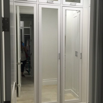 Inset Her Master Closet in White Melamine with Shaker Fronts
