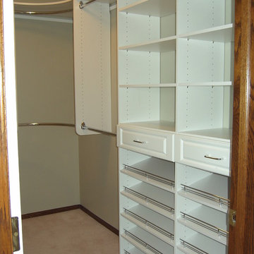 Master Bedroom Closet with shoe shelving on drawer towers