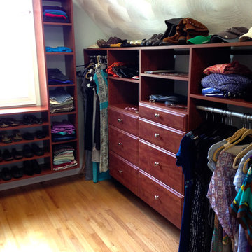 Master walk-in closet utilizes a former attic space