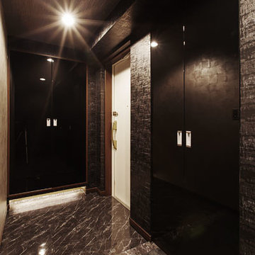 Modern Black Stoned Floor and Wooden Cabinet Door