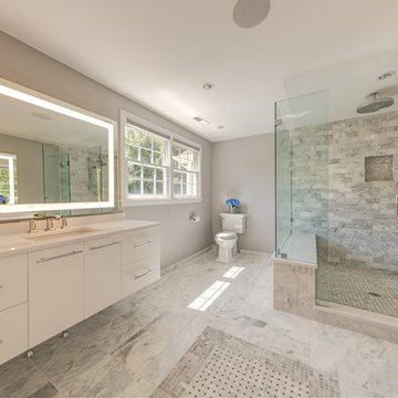 Modern Carrara Marble Bathroom Remodel, Andover, MA