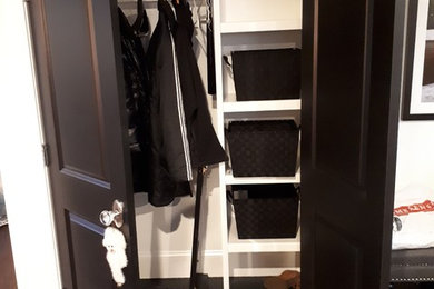 New closets with sheving and crown moulding on existing Ikea cabinets