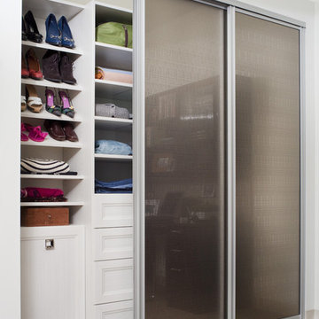 Reach In Closet With White Chocolate Beveled Shaker Fronts