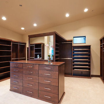 Refined wood and melamine master closet