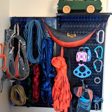 Rock Climbing Gear Mountaineering Storage Room with Wall Control Pegboard