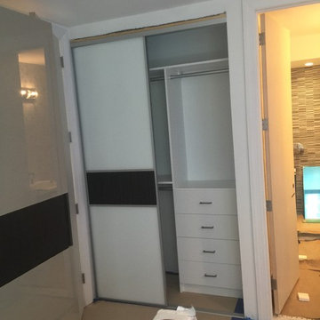 Sliding Closet Doors White Glass and Mirror Stripe.