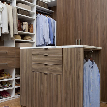 Walk-In Closet in Walnut and White Melamine