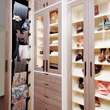 Walk-In Closet with Accessory Slide Out and Shoe Storage
