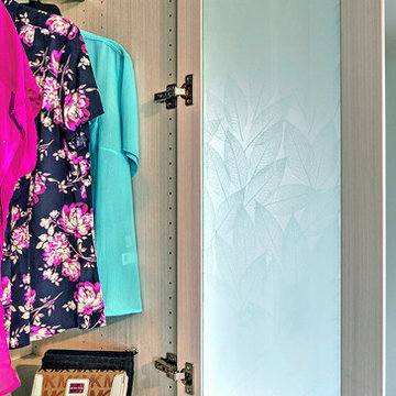 Wardrobe With Added Accents Of Dusted Leaf Glass Doors