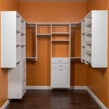 White Raised Panel Walk In Orange Closet