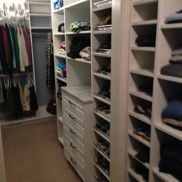 White Walk-In Closet with Slanted Shoe Shelves