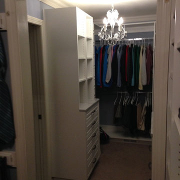 White Walk-In Closet with Slanted Shoe Shelves