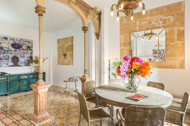 Mid-sized eclectic ceramic tile great room photo in Palma de Mallorca with white walls