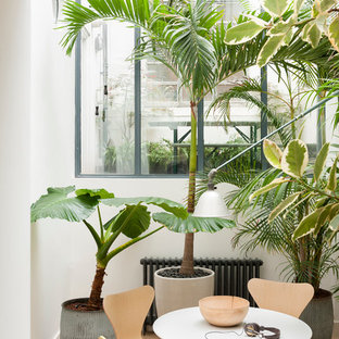 Exemple d'une petit véranda exotique avec un sol en carrelage de céramique, un puits de lumière et aucune cheminée.