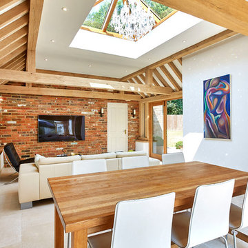 Oak garden room link with roof lantern