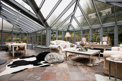 Design ideas for a bohemian conservatory in Surrey with a glass ceiling.