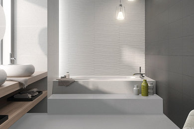Modelo de cuarto de baño contemporáneo de tamaño medio con suelo de baldosas de cerámica