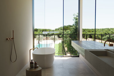 マヨルカ島にあるモダンスタイルのおしゃれな浴室の写真