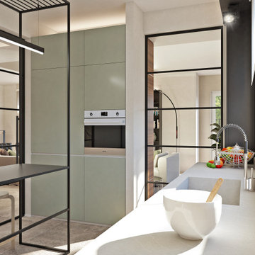 CUCINA CON PARETI VETRATE SCORREVOLI