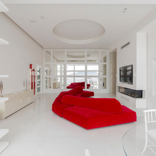 Idee per una cucina contemporanea con pavimento bianco