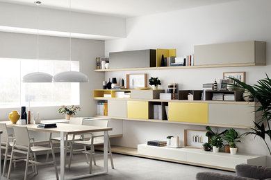 Medium sized contemporary single-wall kitchen/diner in Other with flat-panel cabinets and no island.