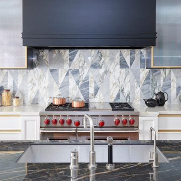 Inlaid marble tiles for kitchen interiors | Rosemary by Stacey Cohen Design